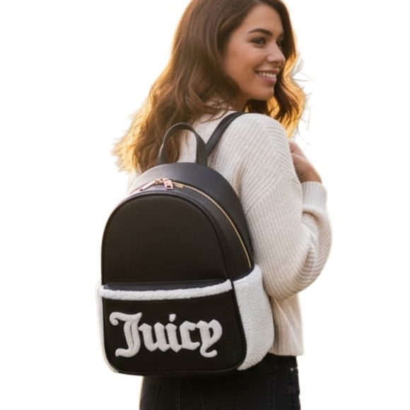 JUICY COUTURE Black White Sherpa Backpack Logo Lining R $150 main image 7